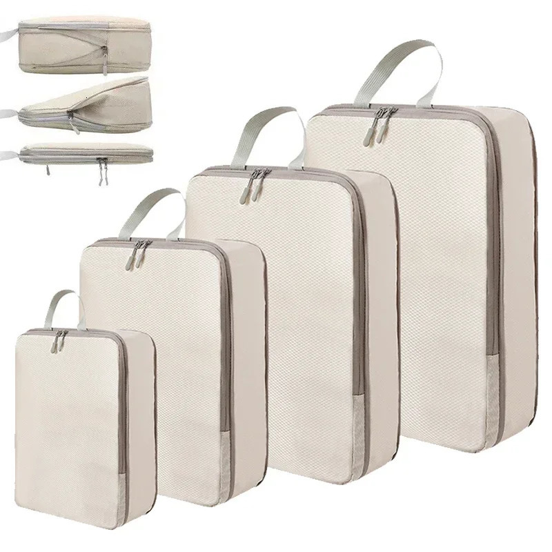 Set/4Pcs Portable Travel Compression Packing Cubes Bag Waterproof Organizer Bags Suitcase Clothes Organizers Handbag Travel Bag 250526
