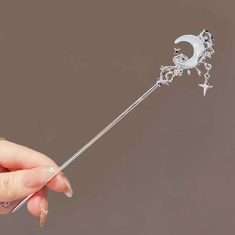Vintage Moonstone Star Moon Hair Sticks for Women Chinese Style Cross Tassel Hairpin Disk Chopsticks Accessories 250519