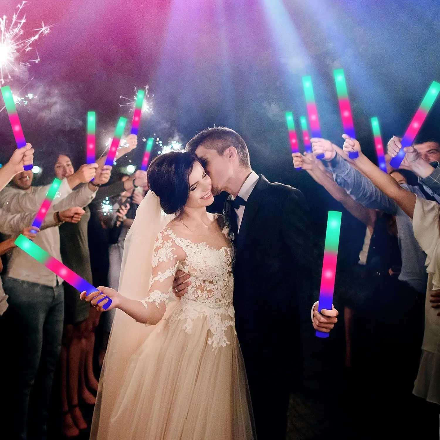 115 Pack LED Foam Glow Sticks Bulk Glow Sticks with 3 Colorful Flashing Modes Glow in the Dark Party Supplies for Wedding W250528