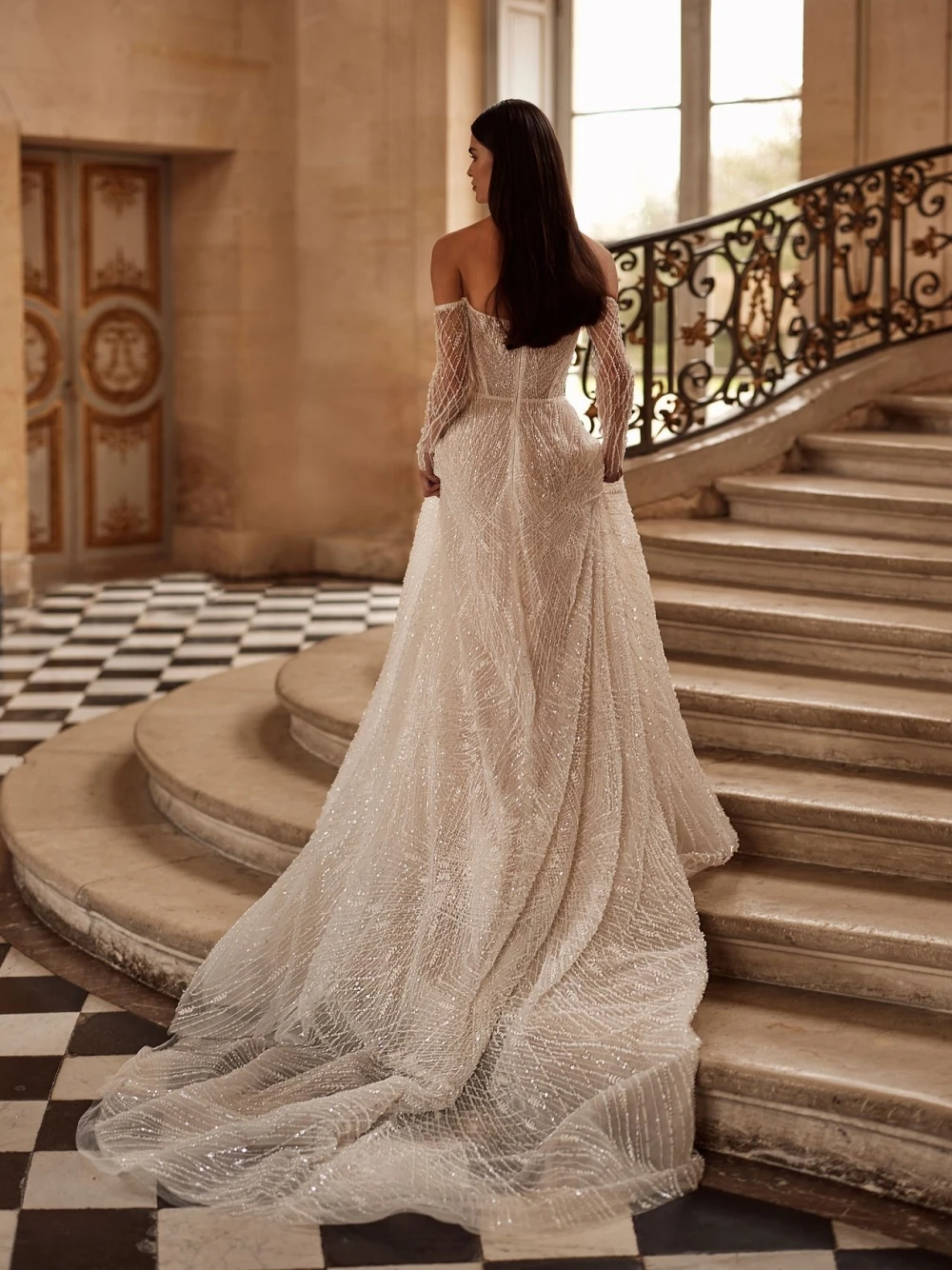 Elegant Wedding Dress For Women Off Shoulder Long Sleeves Bridal Gown Sequins Beaded Sweep Train Dresses Custom Made vestidos de novia