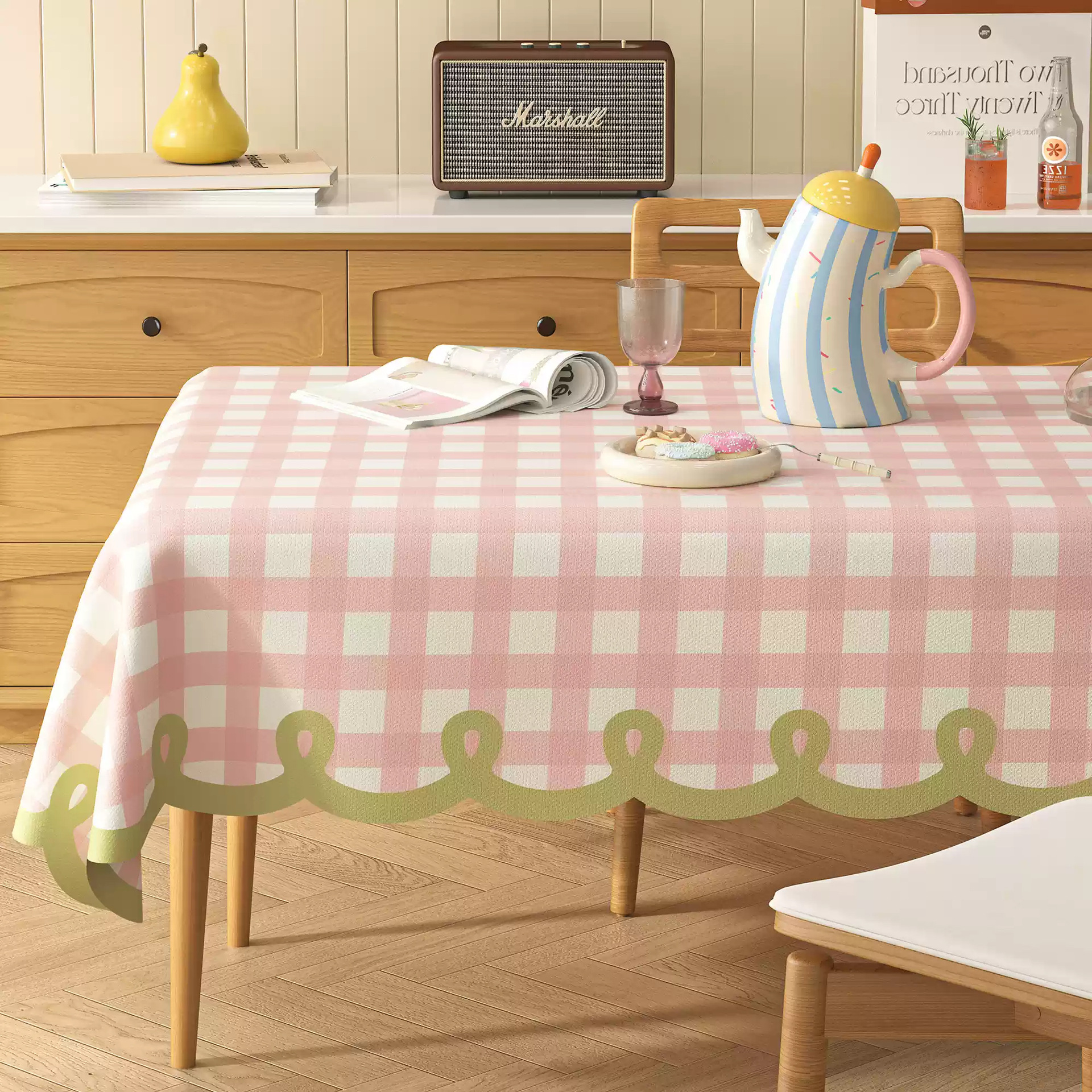 A643 cream style table cloth wash-free oil-proof waterproof anti-scalding coffee table cloth 2025 new cotton and linen heat-insulating table mat