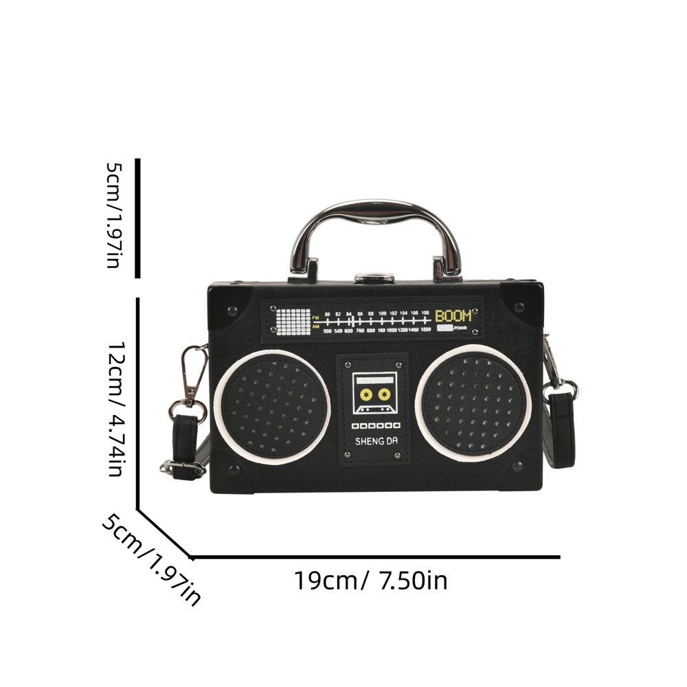 Mini Radio Box Crossbody PU Leather Texture Novelty Bag, Versatile Fashion Shoulder Bag