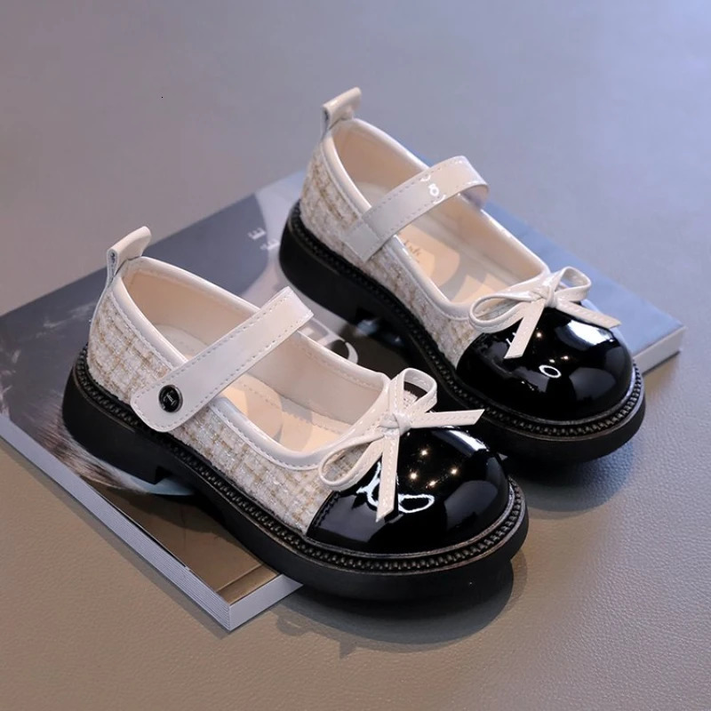 Spring Autumn Childrens Leather Shoes with Bowknot Versatile Girls Fashion Mary Jane Shoes Causal Patchwork Kids Princess Shoes 250528