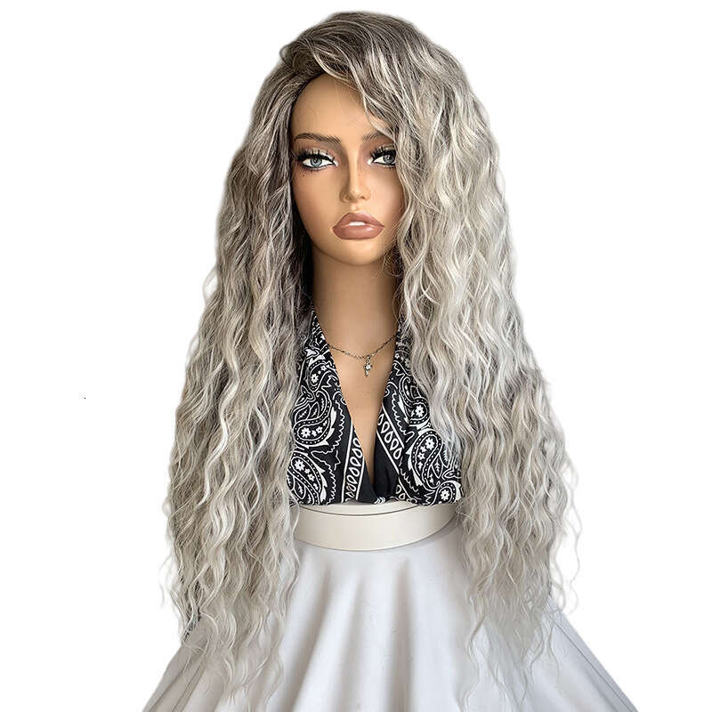Women's wig New Latin Fashion Long Curly Hair Gradient Gray Natural Fluffy Synthetic Wig Cap 70Cm