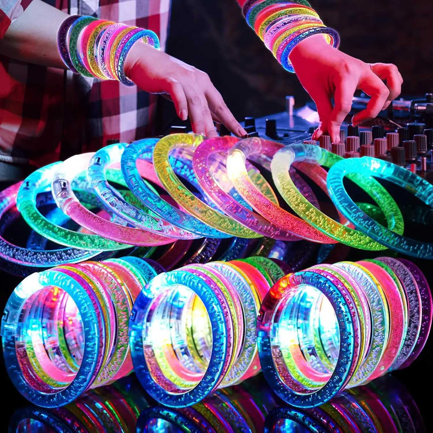 90PCS LED Glow Bracelets 6 Colors Light Up Party Favors for Kids Adults Concert Birthday Carnival Rave W250528
