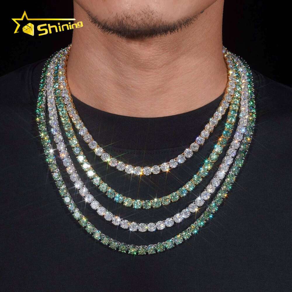 Ready to Ship 6.5mm Green Moissanite Necklace S Gold Plated Tennis Chain Fine Jewelry Wholesale Price