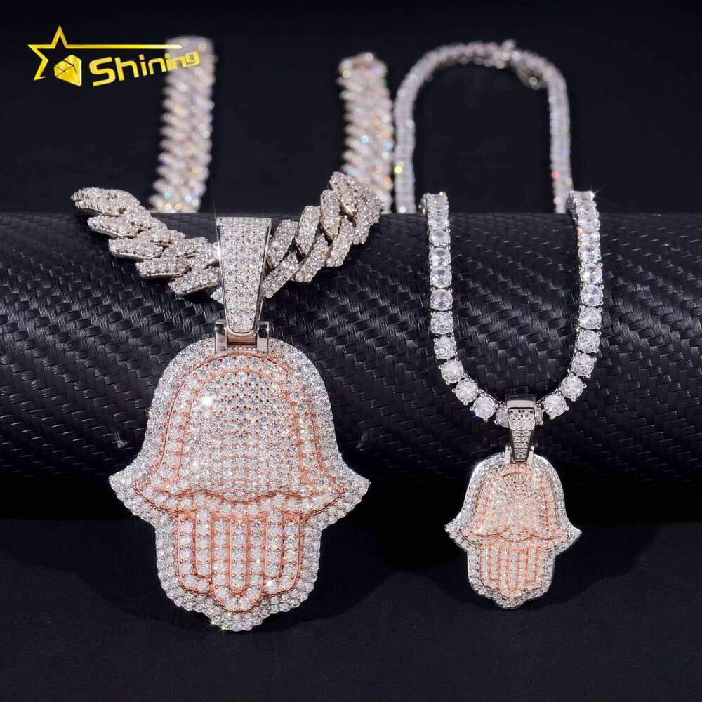 Hip Hop High Quality Two Tone Rose Gold Sier Hamsa Iced Out Moissanite Pendant