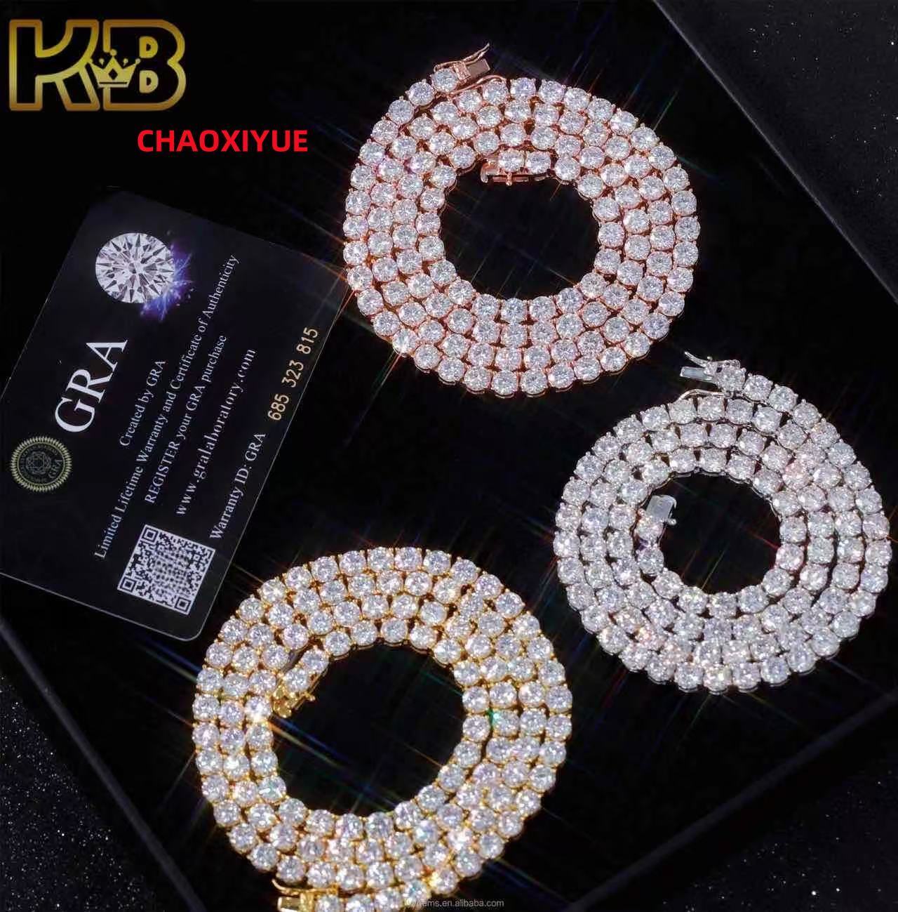 Mens Hip Hop Tennis Chain 925 Sterling Silver Moissanite VVS Diamond Chain Necklace Iced Out Jewelry Luxury Gift