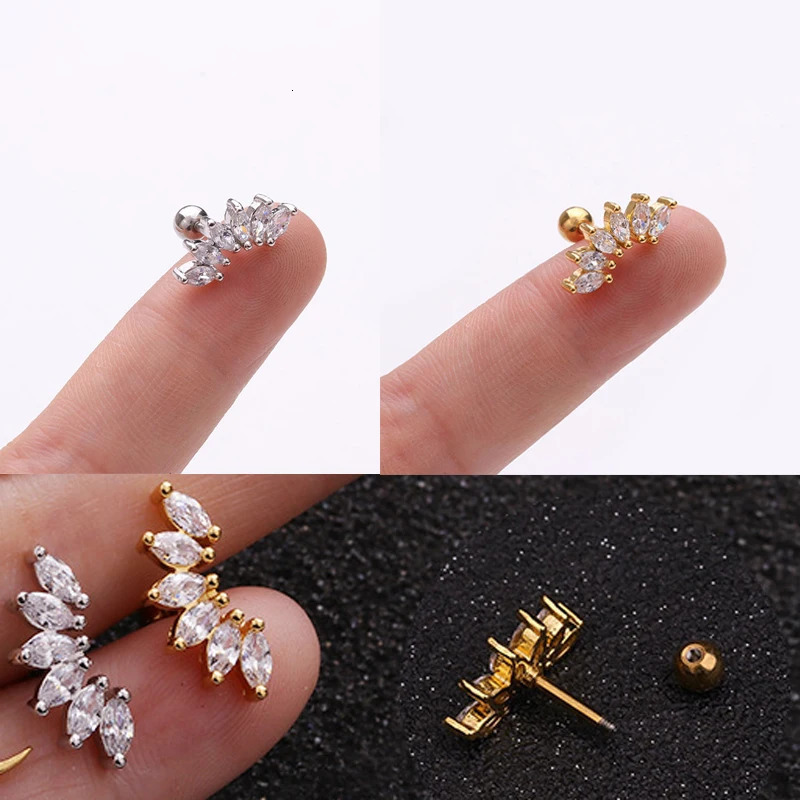 1 PCS Simple Elegant Small Zircon Ear Cartilage Stud Earring Trendy Gold Color Steel Helix Ear Piercing Cuff Jewelry 250527