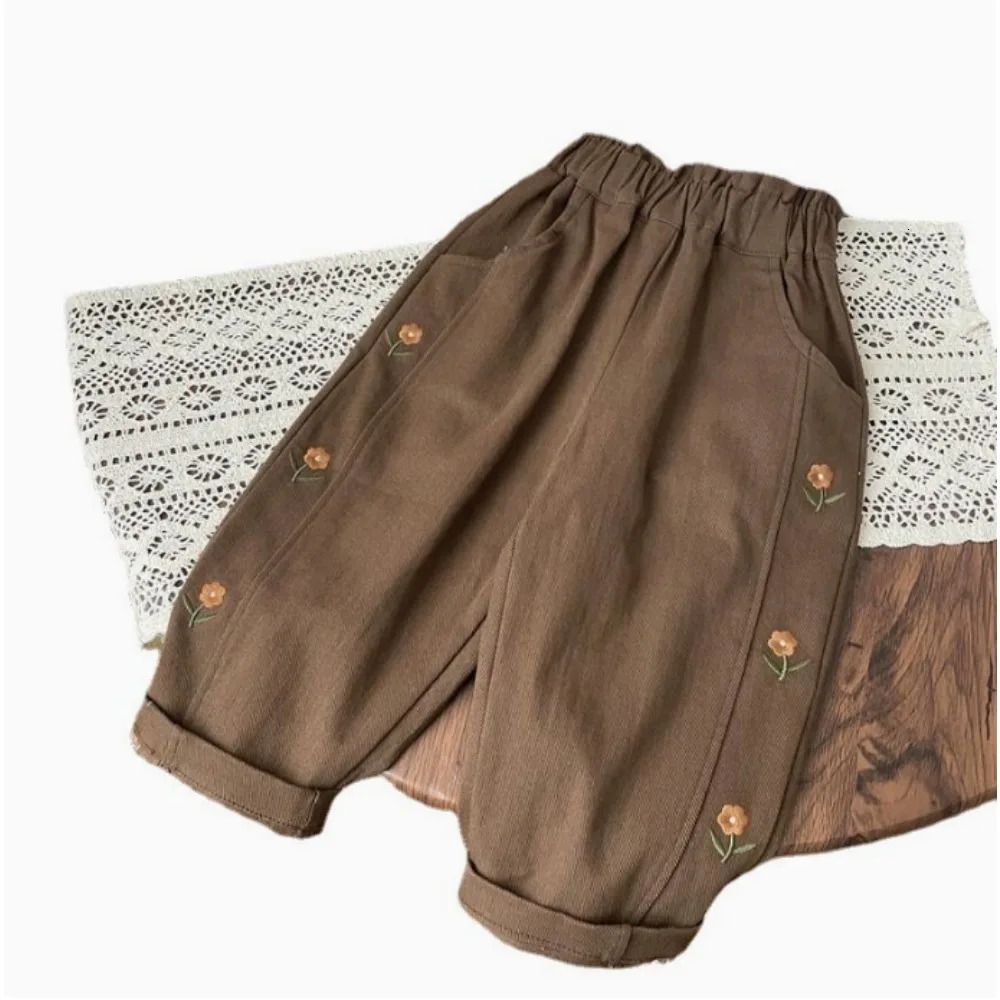 5396-1 Children Pants 2025 Spring and Autumn Girls Casual Pants Flower Embroidery Fashion Trousers 250528