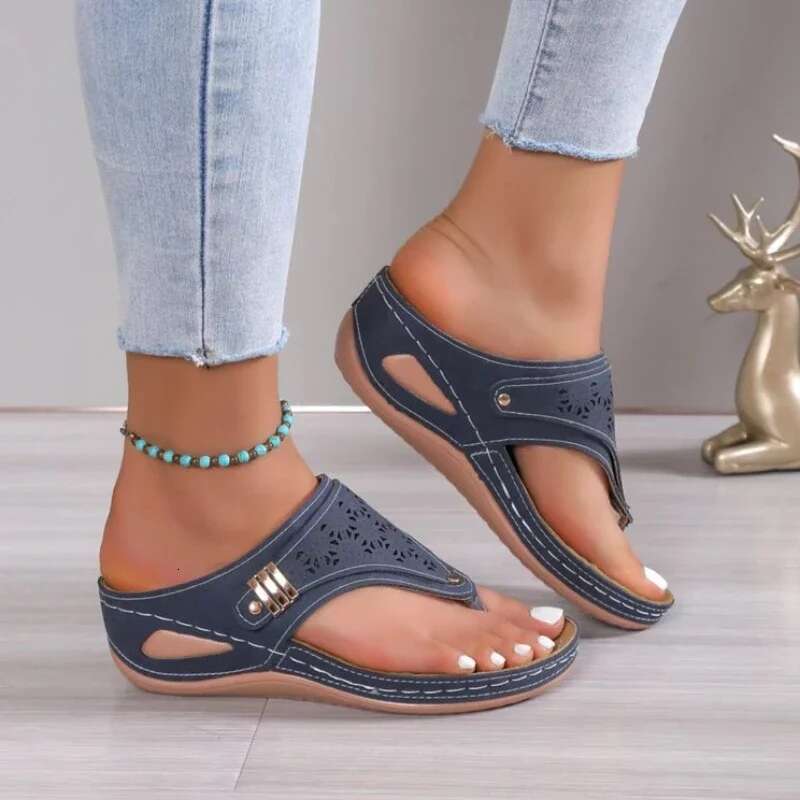 Woman Leather Non-Slip Soft Platform Shoes Flip Flops Summer Women's Wedge Sandal with Heel 2023 Orthopedic Sandals 43