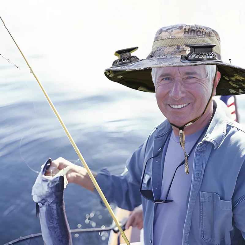 Outdoor Wide Brim Sun Hat With 2 Solar Fan Sun Bucket Hat For Men Women UPF 50 Bucket Fishing Beach Hat With Fan Built In 250526