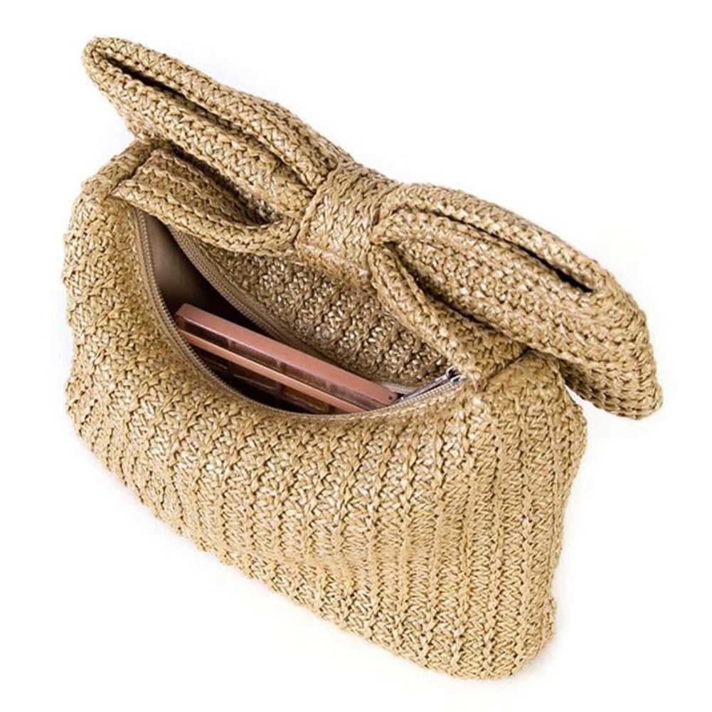 Straw Woven Handbag Women Bow Purse Girls Handmade Beach Clutch Bag Ladies Summer Crochet Handle Bag For Party Wedding Evening M250625