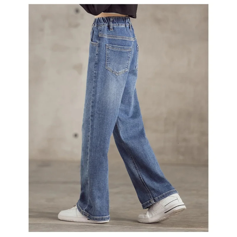 3 9 Y childrens Jeans Cotton Spring Autumn Stylish and Comfortable Kids Girls Elastic Waist Wide Leg Pants 250528