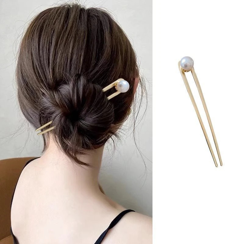 Simple Pearl Hair Sticks Elegant UShape Metal Hairpins for Women Girls Fashion Bun Styling Tools Accessories 250519