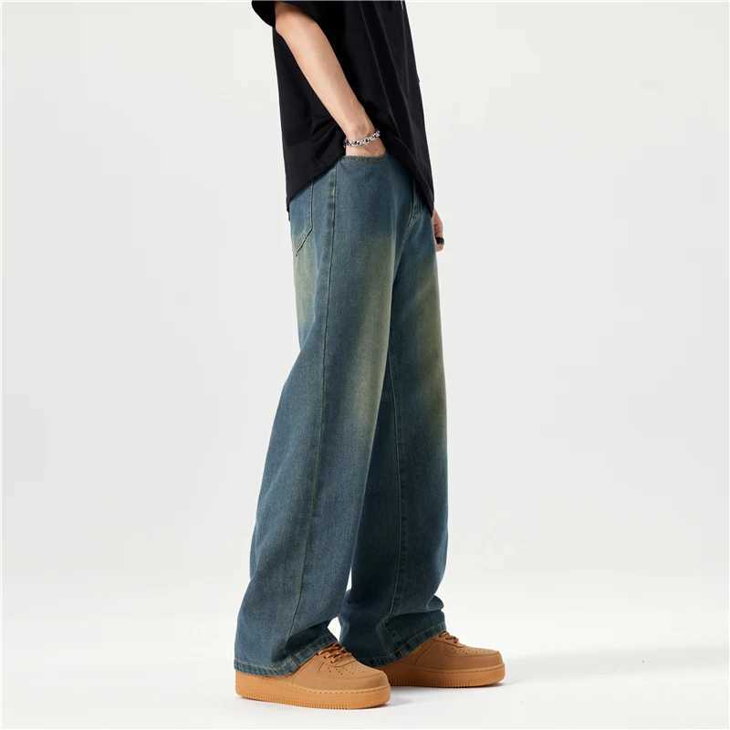 5 Colors Spring Vintage Distressed Mens Baggy Straight Jeans Fashion Korean High Strt Denim Pants Strtwear Male TrousersC250528