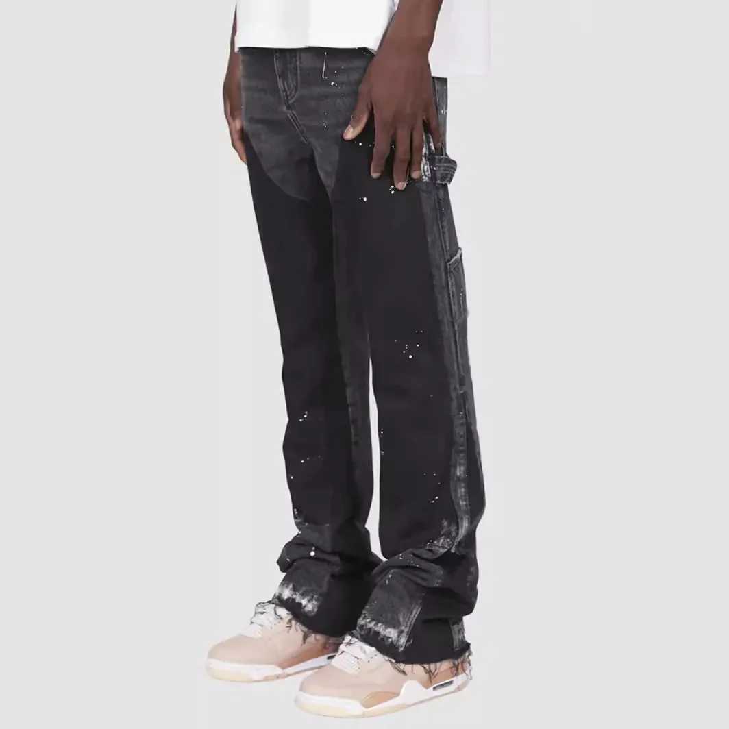 2025 Mens Fashion Jeans Work Pants European and American Fashion Workwear Elastic Patchwork Denim Layered Flared Pants S-XXLC250528
