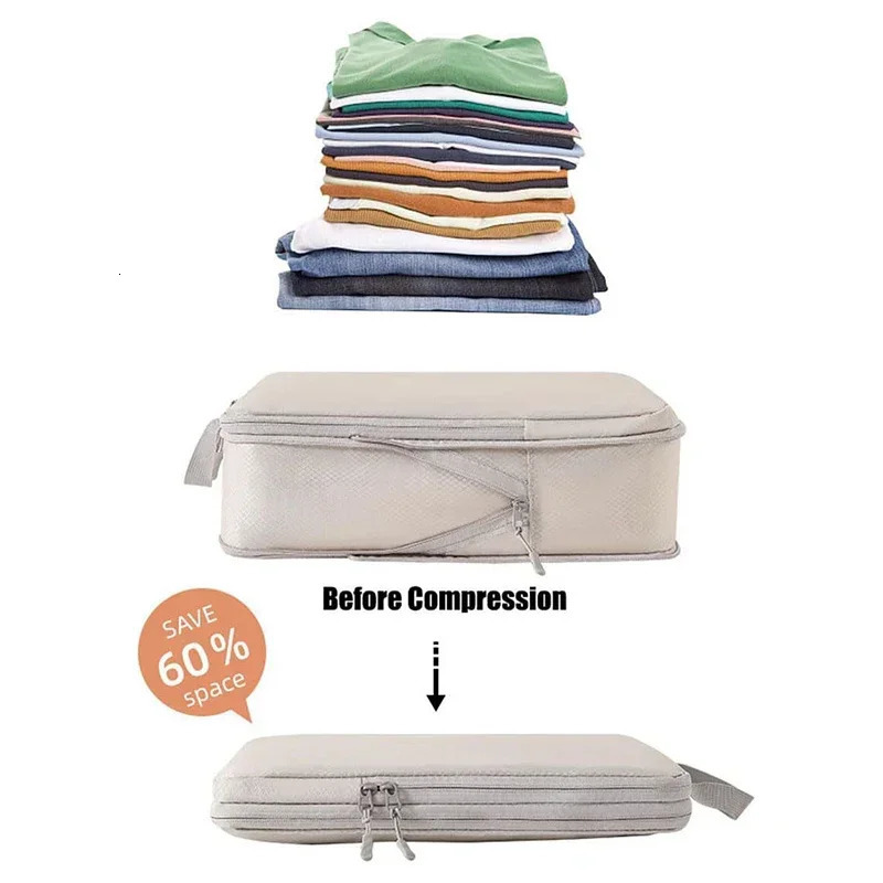 Set/4Pcs Portable Travel Compression Packing Cubes Bag Waterproof Organizer Bags Suitcase Clothes Organizers Handbag Travel Bag 250526
