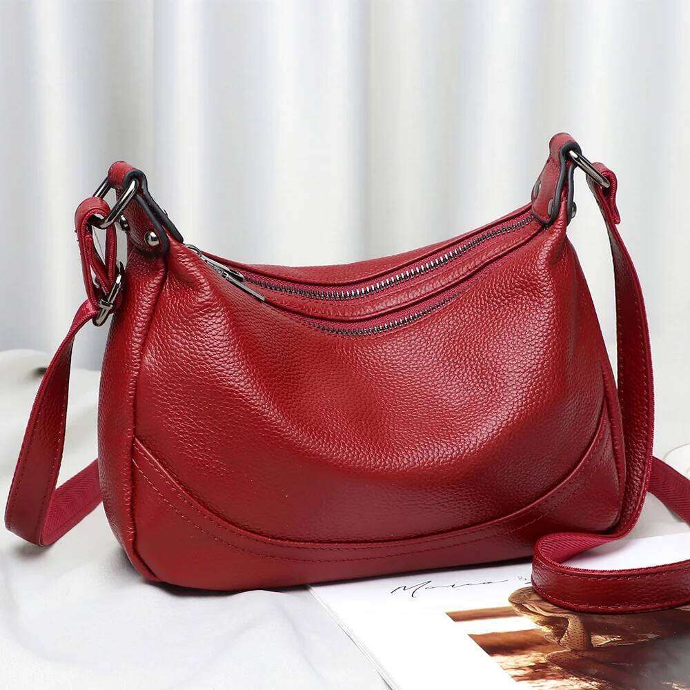 Genuine Leather Women Shoulder Crossbody Bag Large Capacity Soft Cowhide Ladies Multi-Space Bags Female