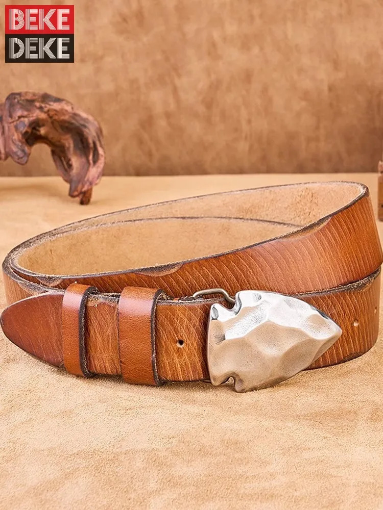Mens Cow Leather Belt Vintage High Quality Casual Strap Hip Hop Mens Buckle Genuine Leather Waistband For Pants 250520