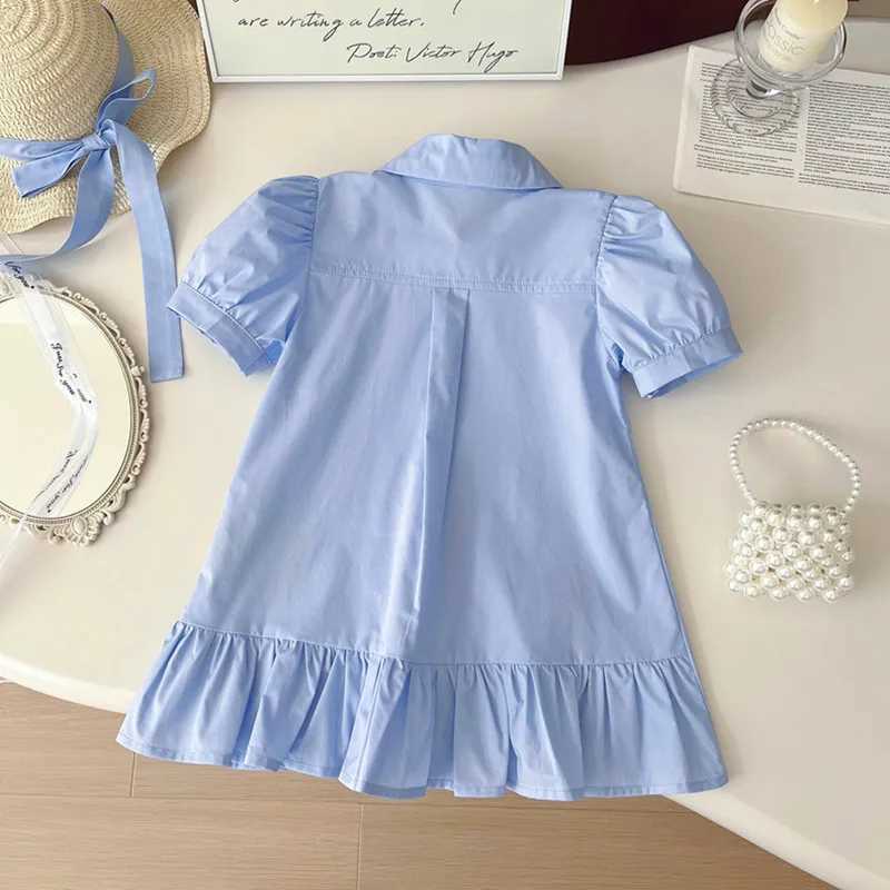 New Arrivals Girls Dress Summer Fashion Kids Turn-down Collar Puff Sleeve Dress Cute Rabbit Cotton Princess Dress Casual Style X250528