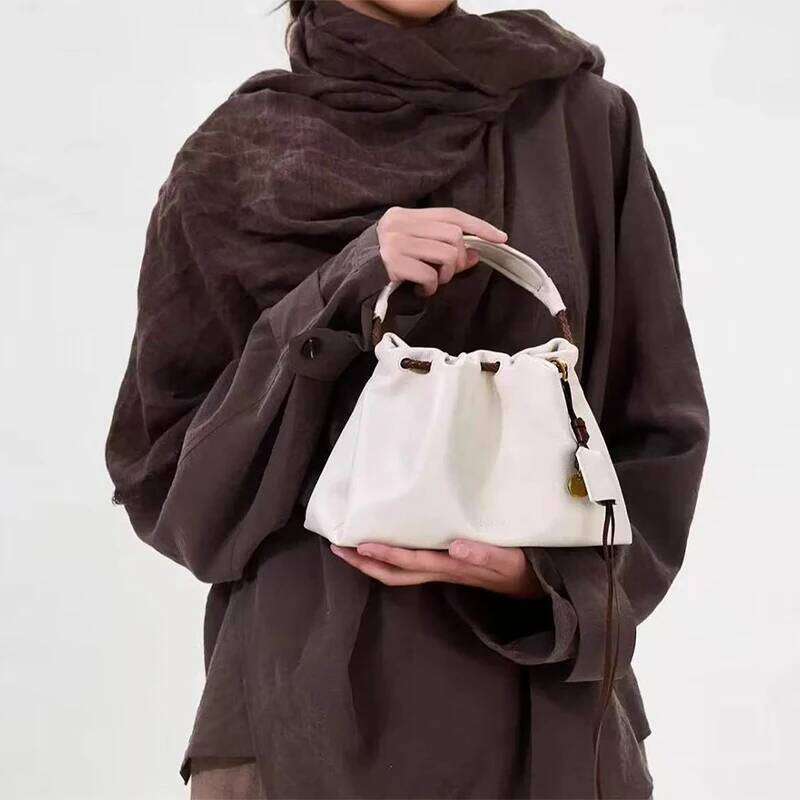 Drawstring Tote Light Brand New High-Quality Leather Simple Advanced Versatile Women's Handbag Shoulder Messenger Bag