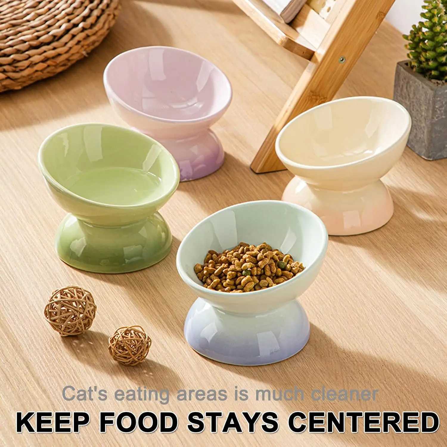 Ceramic Elevated Cat Bowls Tilted Cat Food Bowl Dish Pet Feeder Bowl Dishwasher Microwave Safe Y250528