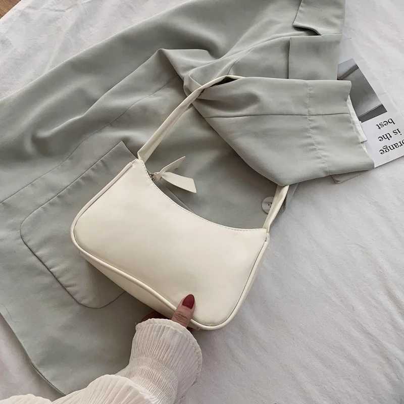 Retro forearm bag womens bow handbag PU leather baguette bag Western style shoulder bag Underarm moisture Y250528