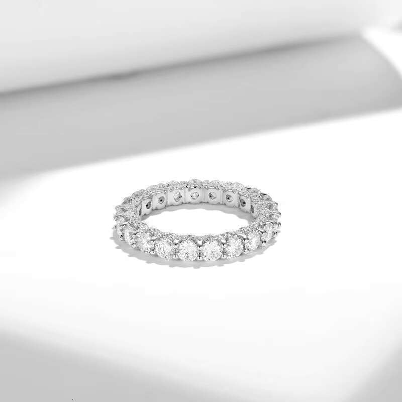 DE Iced Out 3mm Moissanite Women Ring Round VVS1 Fully Moissanite Engagement Bands Fine Jewelry Sparkling Moissanite Women Ring