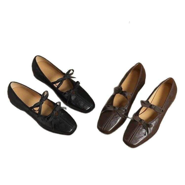 Hot Academy Hot Soft Bow Mary Jane Small Leather Versatile Square Head Flat Single Shoes for Women 2025 New Style