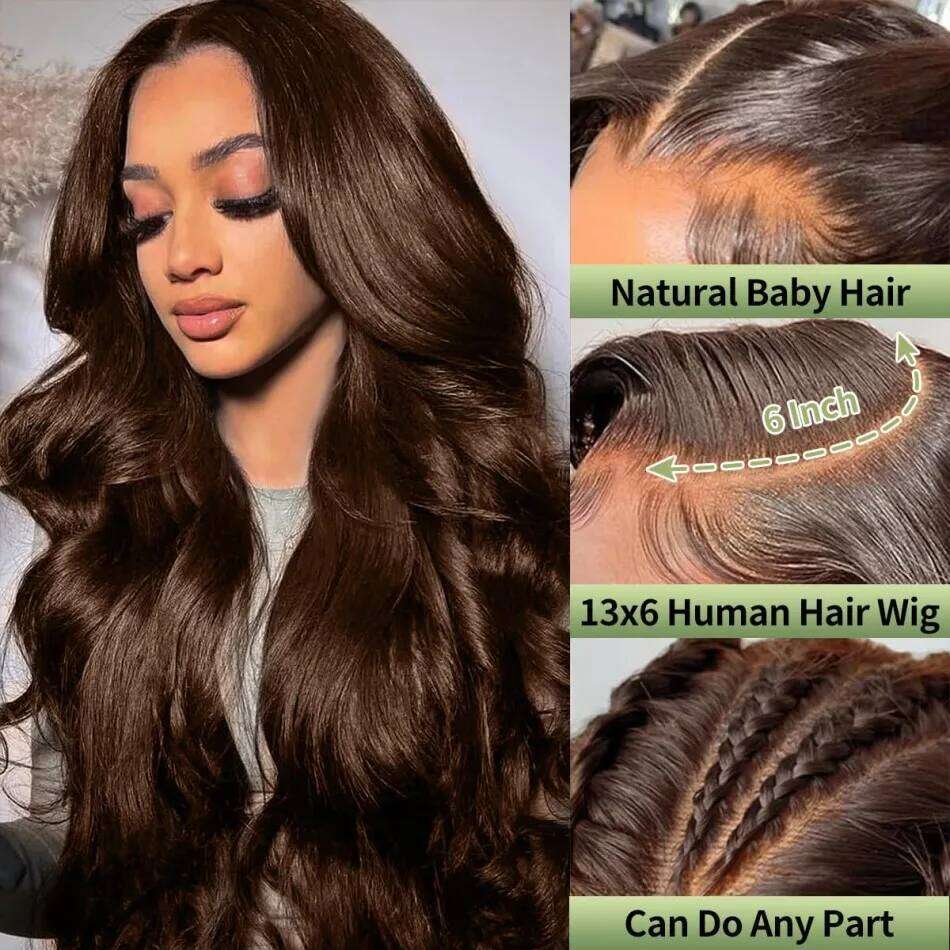 250 Density Human Hair Wigs Chocolate Brown Front Body Wave 13x6 Hd Lace Frontal Wig for Black Women Clearance