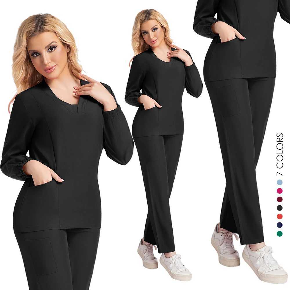 Long SlveNew Nurse Uniforms V-neck Top Jogger Pants Scrub Sets Surgical Workwear Dentist Nursing Suit Hospital Doctor Outfit X250528