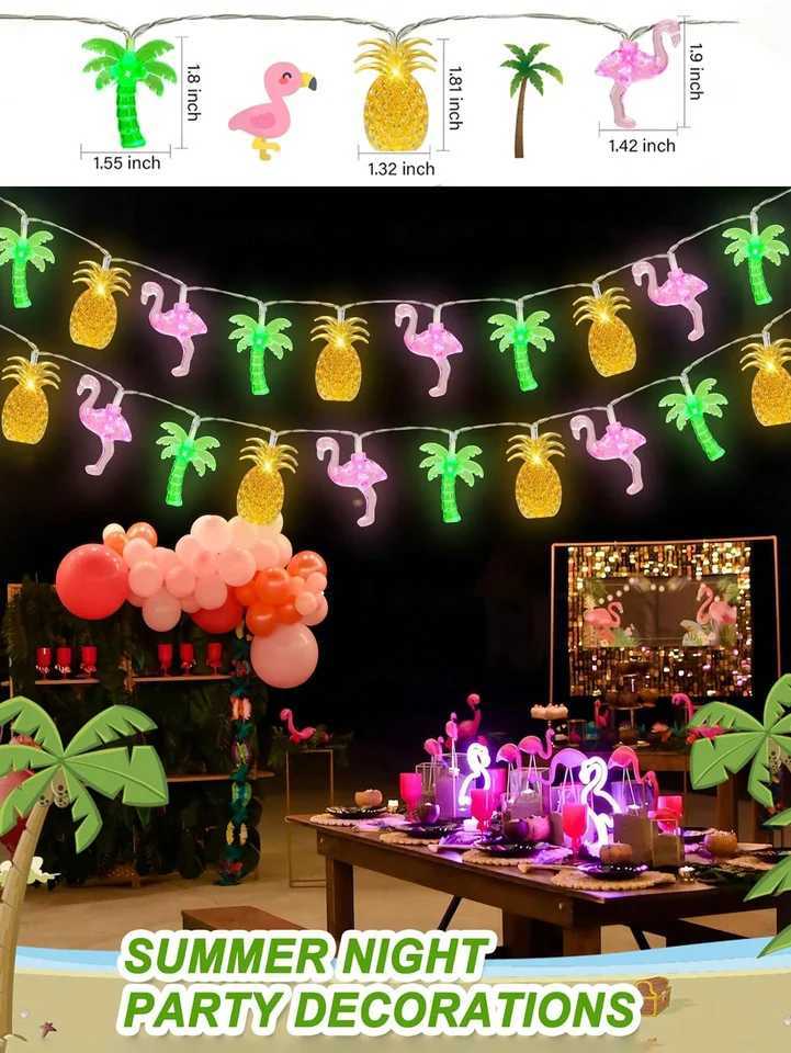 Summer Tropical Beach Hawaiian String Lights Tropical Flamingo Pineapple Palm Tree Party Pool Beach Summer Decorations W250528