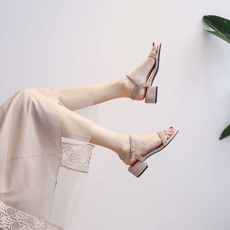 Sandals Summer 2025 New Fashion One-Strap Thick Heel Mid-Heel Fairy Style Black Roman Women's Shoes