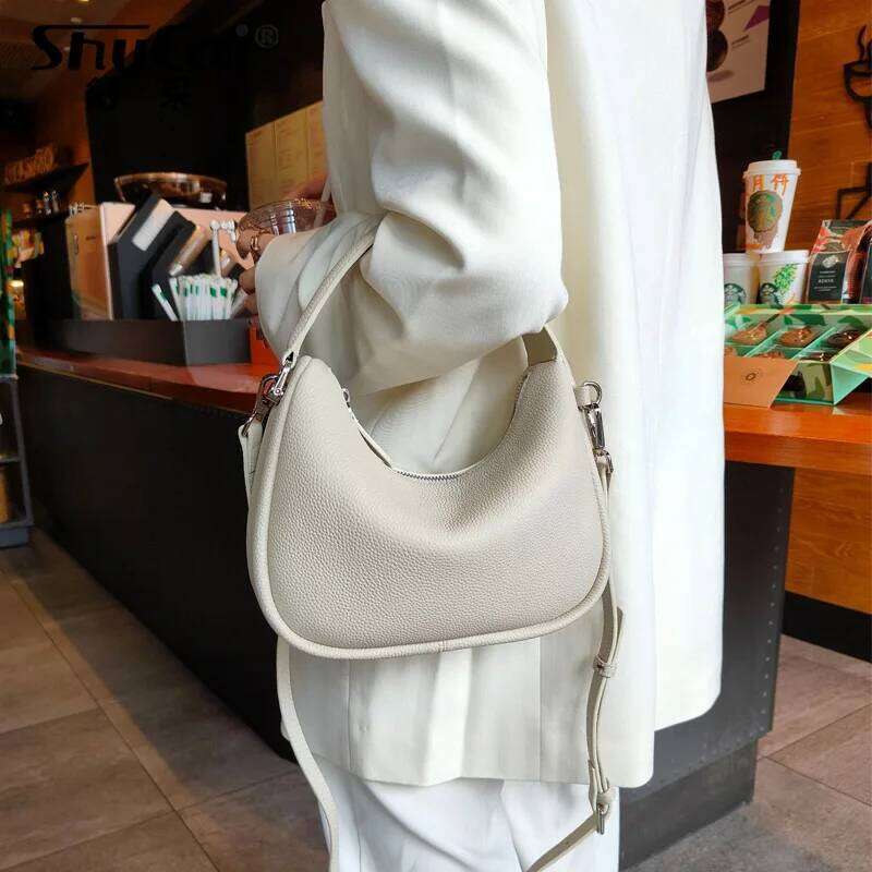 Genuine leather women's with top layer of cowhide a hand-held crescent exquisite one shoulder crossbody underarm bag