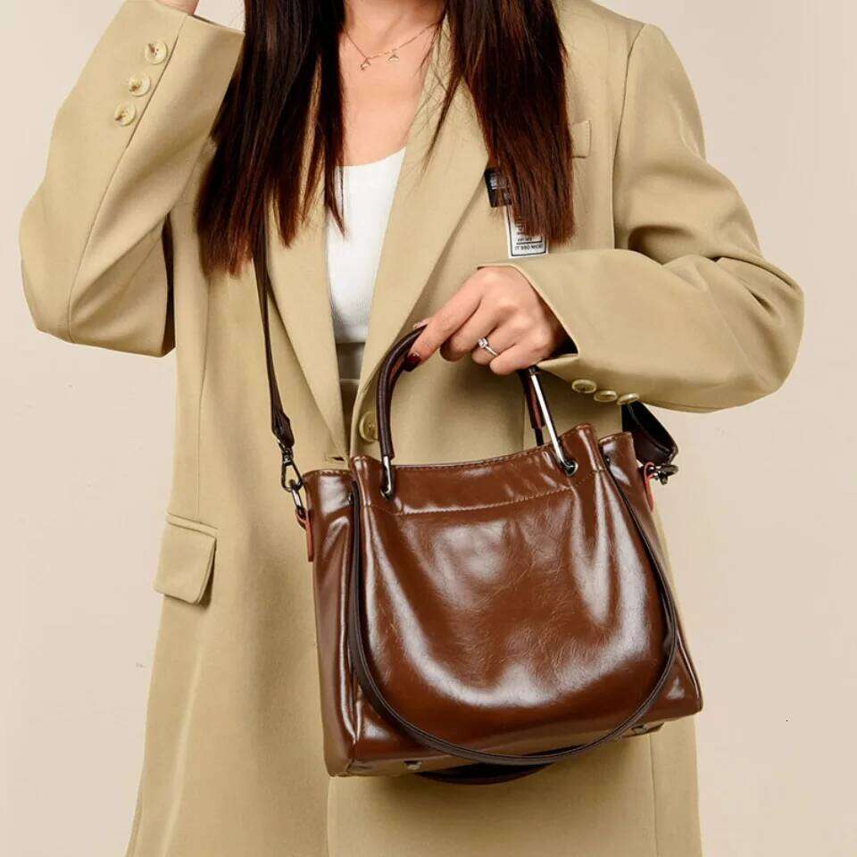 Hiqh Quality Oil Pu Leather Shoulder Hand For Sac Handbags Women Bags Designer Vintage Large Capacity Tote Bag
