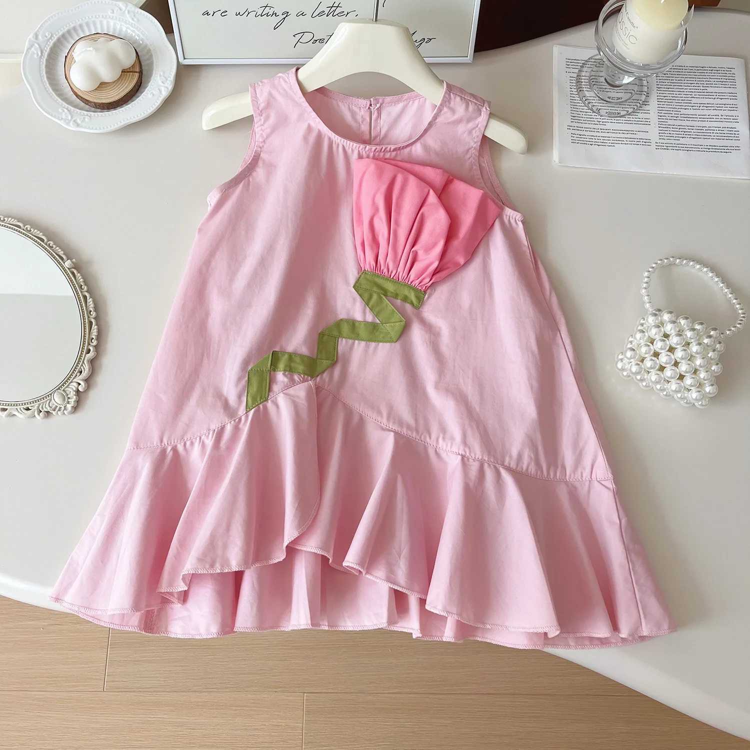 Girls Casual Dresses Rose Sleeveless Spliced Fishtail Dress Girls Clothes for 2 To 7 Years Kids Clothes Girls Dresses X250528