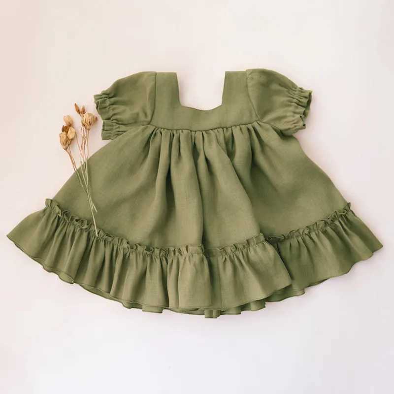 Baby Girls Cotton and Linen Dress Summer New Style Button Casual Loose Baby Dresses Kids Baby Short Sleeve Clothes X250528