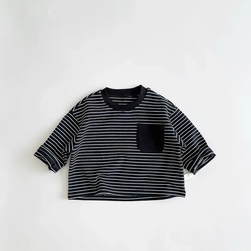 Trendy Striped Tshirt Fashion Versatile Casual Loose Round Neck Tees n Long Sleeve Solid Color Tops 250528