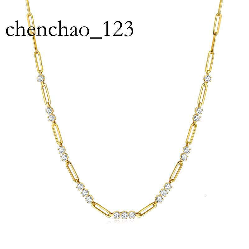 Fashion Jewelry INS Stacking Style 3MM Round Moissanite Paper Clip Collarbone Chain S Sier Gold Plated Women Necklace