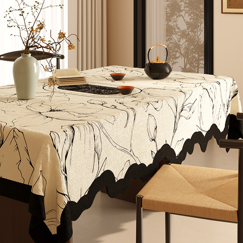 A630 new Chinese style table cloth waterproof and oil-proof washable coffee table cloth living room restaurant rectangular light luxury high-end table