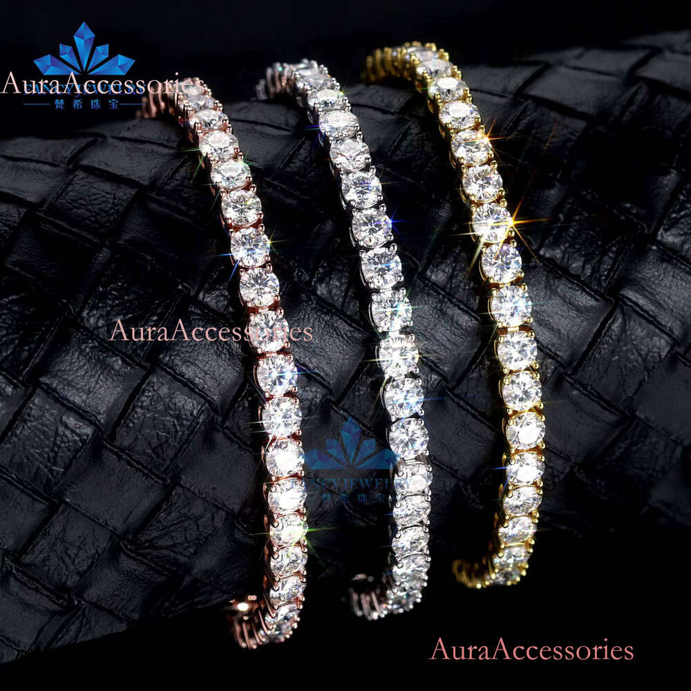 Tennis Bracelet Iced Out 14K Solid Pure Gold Shiny 3mm 4mm LAB Grown Dia Link Chain