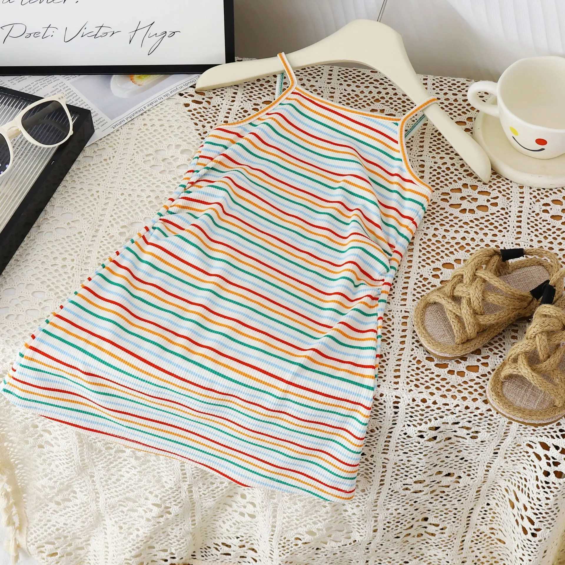 Children Girls Suspender Striped Dress Princess Summer Casual Baby Girls Vest Dresses Fashion Versatile Kids Girls Short Skirt X250528
