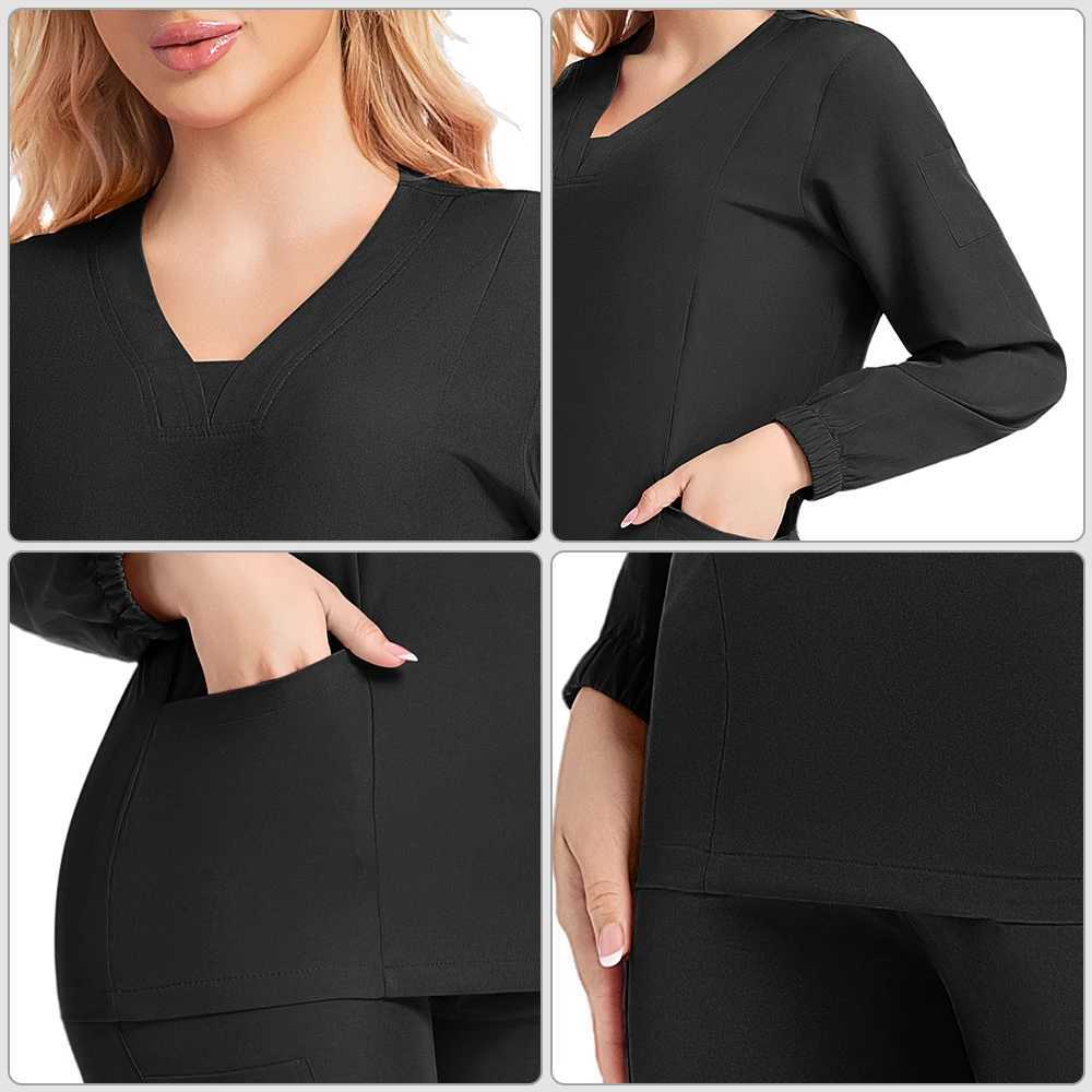 Long SlveNew Nurse Uniforms V-neck Top Jogger Pants Scrub Sets Surgical Workwear Dentist Nursing Suit Hospital Doctor Outfit X250528