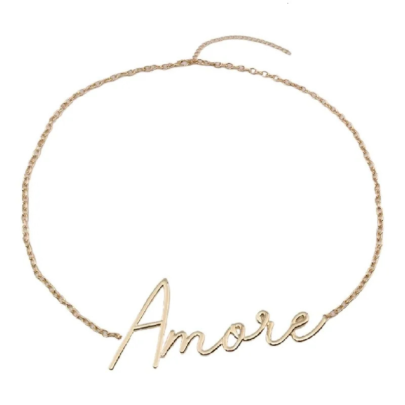 Vintage Gold Color Letter Waist Chain for Women Minimalist Charm High-grade Metal Body Chain Jewelry Clothing Accessories 250527