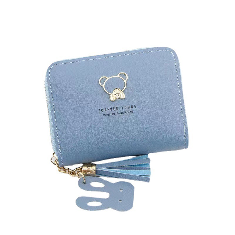 Free Shipping Designer Wallet New Women's Wallet Short Cartoon Cute Bear Tassel Student Coin Purse Zipper Bag