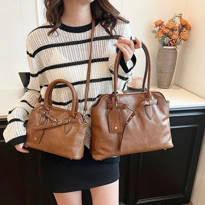 Vintage Large Capacity Tote For Women Crossbody Bag, Casual Commuting Briefcase Dual Compartment Buckle Closure Shoulder Bag