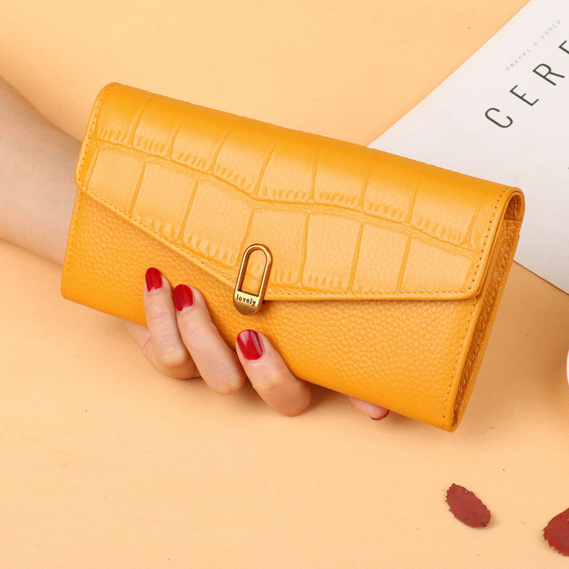Free Shipping Designer Wallet Head Layer Leather Women's Handbag Long Two Fold Buckle Phone Bag Leather Multi Card ID Bag