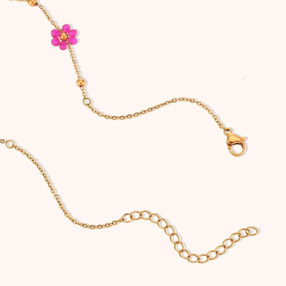 La. Muses Sweet Handmade Colorful 7 Petals Small Flowers Necklaces For Women One Piece Premium Stainless Steel Jewelry