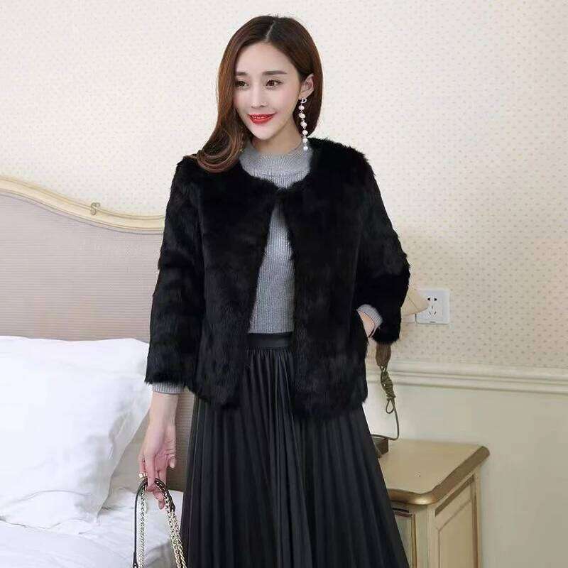 Coat Winter Women Warm 100% Genuine Jacket Natural Soft Rabbit Lady Real Fur Overcoat